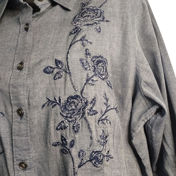 Ariat Shirt Women's Gray Embroidered Floral Button Down Shirt Size XL/TG - Picture 7 of 13